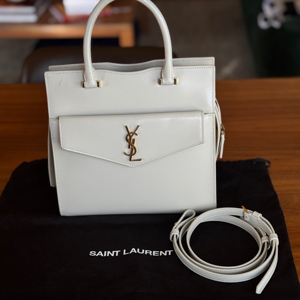 Saint Laurent White Leather Small Uptown Tote